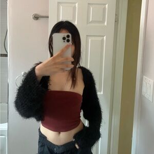 oversized black furry shrug